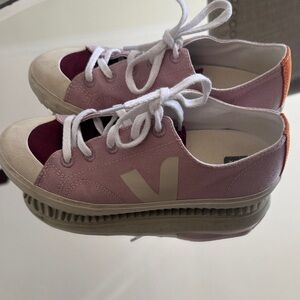 Veja Pink and Burgundy Canvas Low-Top Sneakers